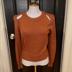 Chelsea Violet Women Sweater Pullover Small Cotton Key Hole Crochet Brown Clay
